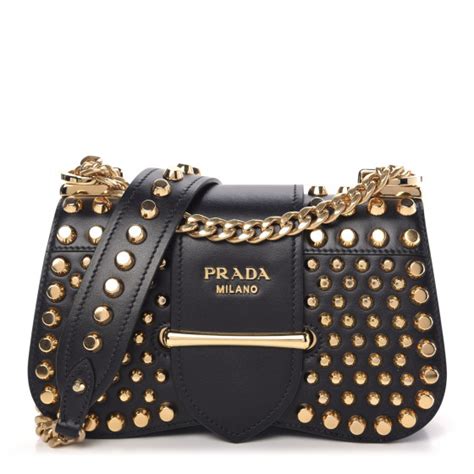 prada city calf sidone|PRADA City Calf Studded Sidonie Shoulder Bag Black.